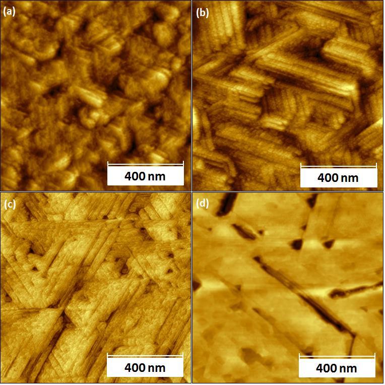 Figure 56: (1 1)µm 2 STM images of epitaxial graphene growth showing the surface morphology (a) 250-UP (Vb: 2V; I: 1nA); (b) 1000-UP (Vb: 2V; I: 0.6nA); (c) 1000-CMP-G (Vb: -0.
