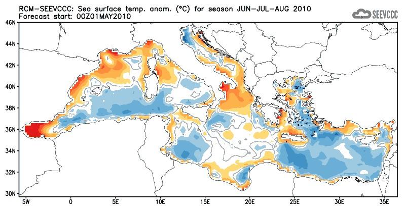 forecast duration: 7 months model resolution: ~35km atmosphere ; ~20km ocean model domain: Euro - Mediterranean region extended towards Caspian Sea 51 ensemble members initial