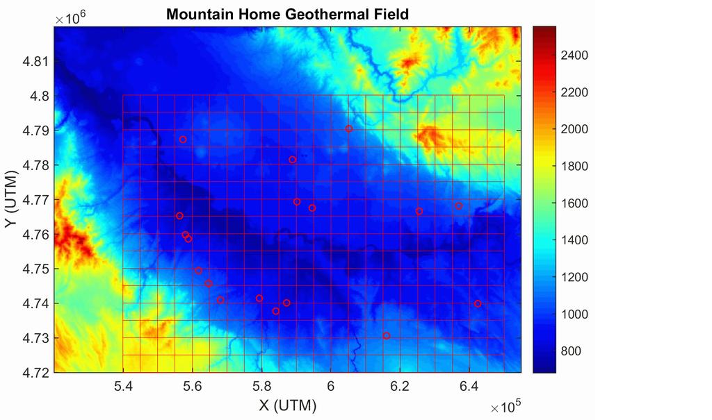 Garg, Shervais, Nielson, Sonnenthal Home geothermal area conditioned using the available temperature profiles from the five deep wells with depths ranging from ~1340 m to ~3390 m (MH-1, MH-2,