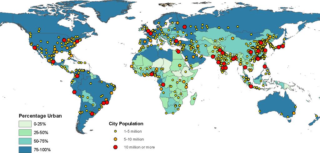 Trends of Urbanization estimates for 2025 Percentage of urban population and agglomerations by size class