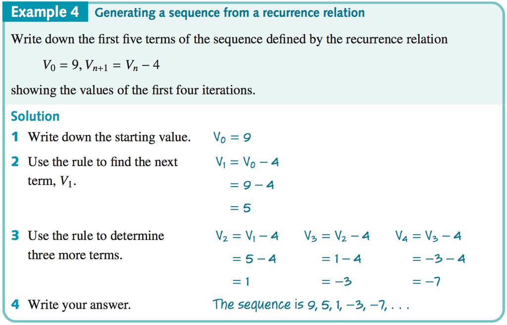 5.2 Generating the terms of a first- order recurrence relations A first- order recurrence relation relates a term in a sequence to the previous term in the same sequence.