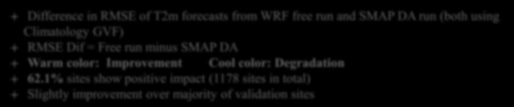 SMAP DA run (both using Climatology GVF) RMSE Dif = Free