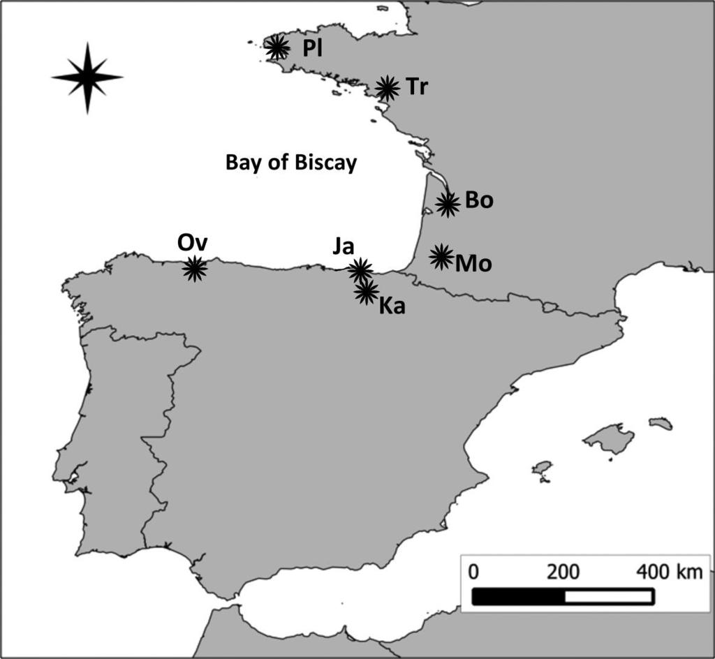 Fig. 1 Weather radar sites included in this STSM (Ov: Oviedo; Ja: