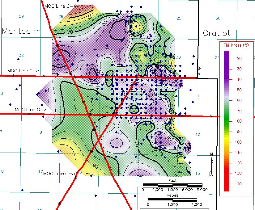 Figure 2-11 is a contour map of the initial production for the wells in the field. The initial production rates in this field are as high as 5000 barrels of oil per day.