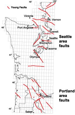 11. To the right is a map of faults in the Seattle and Portland metropolitan areas.