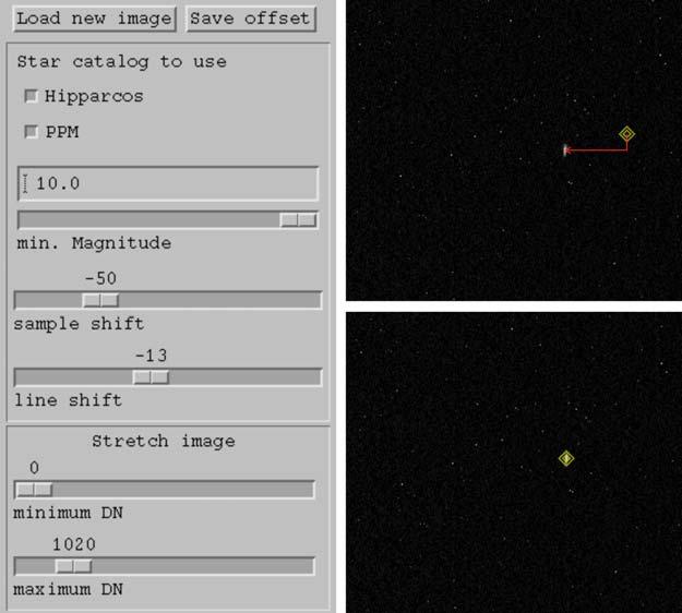 Verification of Pointing Given: Nominal pointing (CK kernels) Verification and improvement of pointing by measuring positions of background stars Pointing of camera ω rotation about x-axis φ rotation