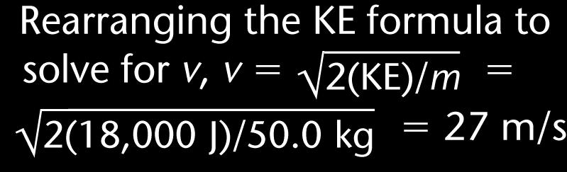 Kinetic Energy 3. A 50.0-kilogram cheetah has a kinetic energy of 18,000 J.