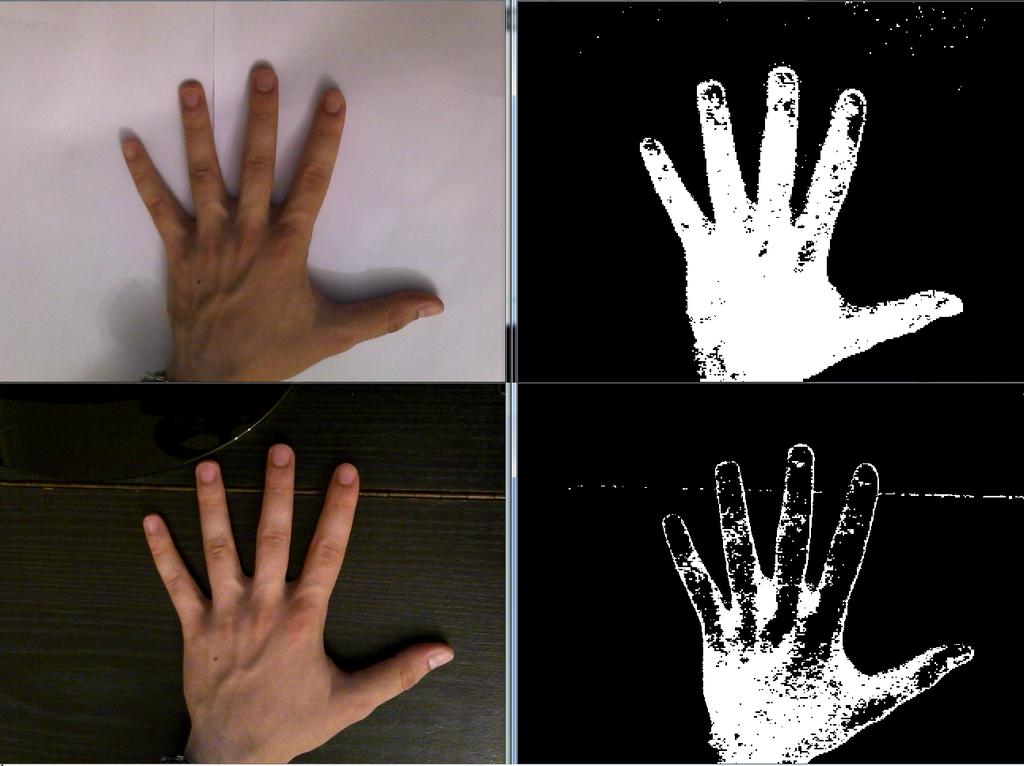 Prednost tega pristopa je, da za razpoznavanje roke ni potrebno oznac evati podroc ja roke, kot je potrebno pri ostalih dveh pristopih. Slika 3.