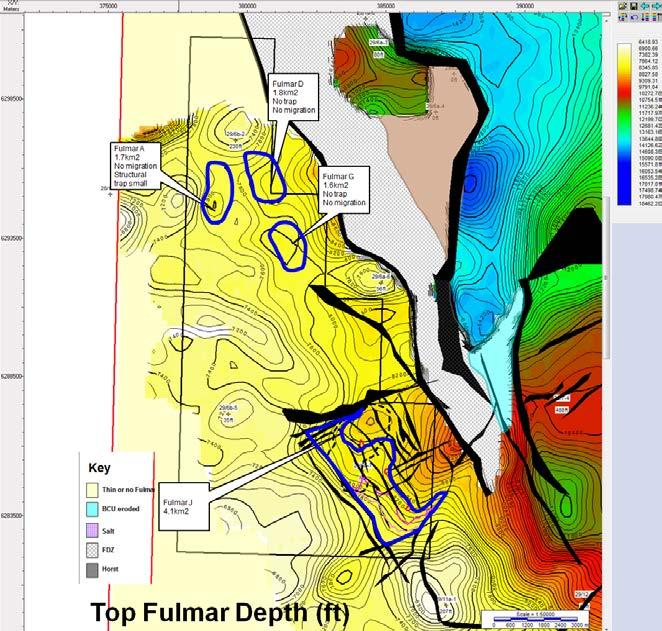 5 Prospectivity Update The primary prospectivity identified at the time of the license application comprised the Upper Jurassic, Fulmar sand, Edgecombe prospect in the south of the block, and a