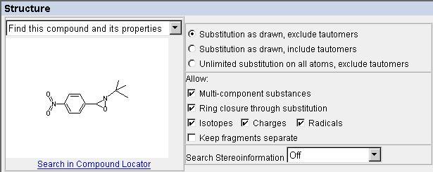 1-24 MDL Database Browser Query: Generalized search query and results ALK C* Results: The global search options are set to allow substitution as