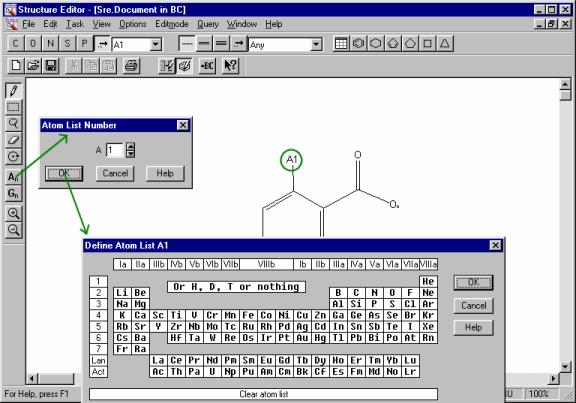 User-defined Generic Atoms allow you to specify particular atoms as part of your group. To use a User-defined Generic Atom, click on the up arrow next to A, and click the OK button.