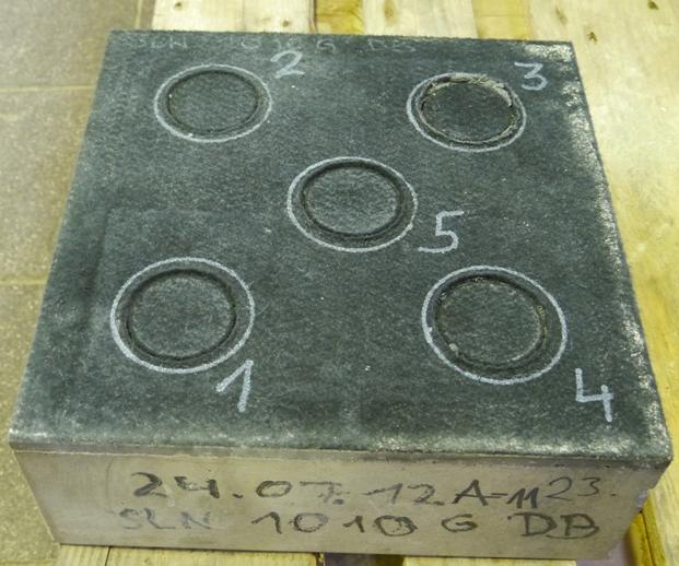 Fatigue test: The specimen for the fatigue test was a concrete block with USP with the dimensions 300 * 300 * 200 mm³ (only concrete block) as provided in the German standard DIN 45673-6.