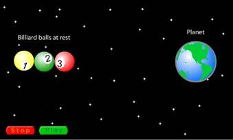 Imagine three identical billiard balls placed some distance from a planet and released.