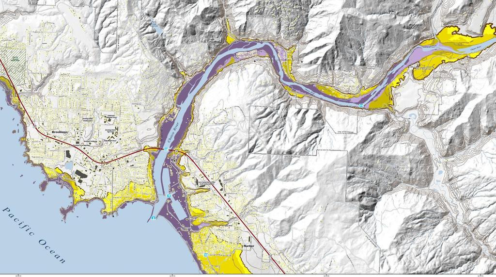 Tsunami Inundation Map (TIM) - Local Cascadia Tsunamis Shows Cascadia tsunami arrival at Brookings, OR ~18 minutes Base