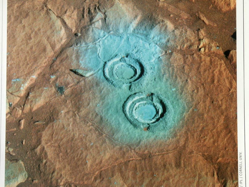 Close up of (reddish) hematite, drill marks into Martian