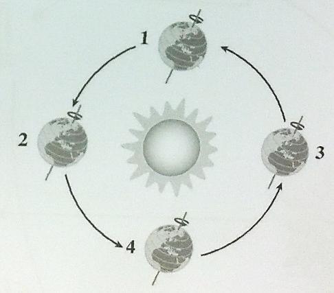 5. Earth s seasons are caused by the tilt of Earth s axis, which is shown in the diagram below. The diagram also shows how the relationship between Earth and the Sun changes as Earth orbits.