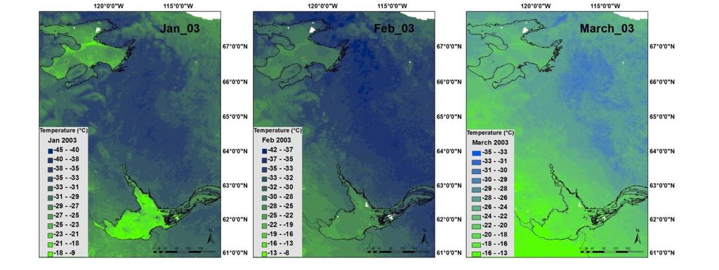 Remote sensing of lake ice Snow/ice surface temperature MODIS Land/Lake surface temperature in the Great Bear Lake and Great