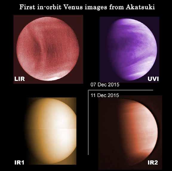 The first-light images in orbit Right after the successful VOI on December 7, 2015, UVI, IR1 and LIR acquired the first images.