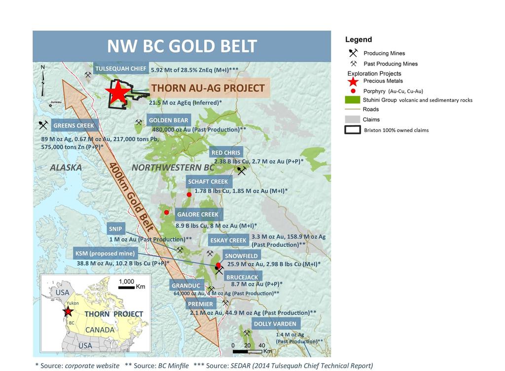 THORN SUMMARY Juneau Wholly owned 996 km 2 claim block Accessed via one hour fixed-wing flight from Whitehorse, YK Located in a 30 km gold trend Identified 2 large scale gold anomalies Incurred only