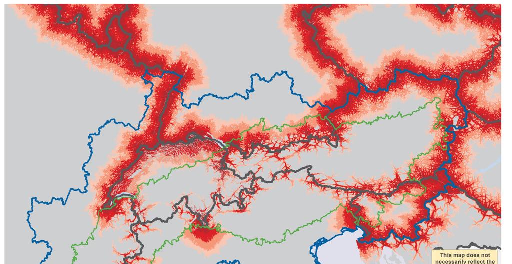Finally, the Alps are a barrier to flow, functional integration and cooperation. This barrier is not impassable, as illustrated by the major transit corridors running through it.