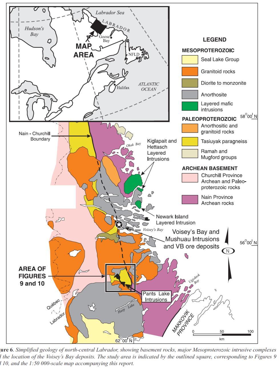 17 Regional Geology The Voisey s Bay and Pants Lake intrusions are the oldest mafic suites in the Nain Plutonic Suite (1338 to 1322 Ma).