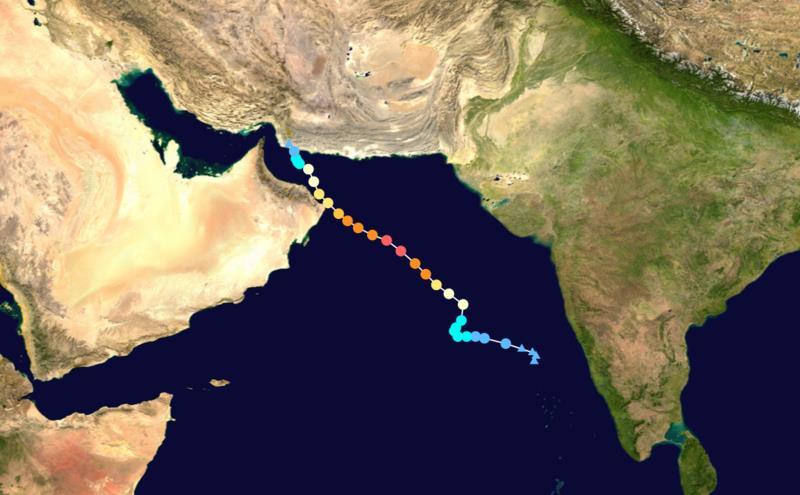 Track of Arab 01 and Gonu Tropical cyclone Arab01 crossed the coast