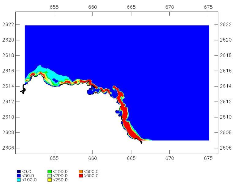 Computed energy dissipation J/m 2 /s from a stationary SWAN run on June 6, 2007 The near shore area off the