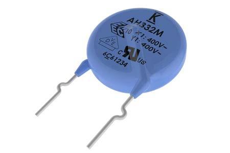 Safety Standard Recognized, C900, Encapsulated, AH Type, X 400 VAC/Y 400 VAC (Industrial Grade) Overview KEMET s 900 series encapsulated radial leaded ceramic disc capacitors are specifically