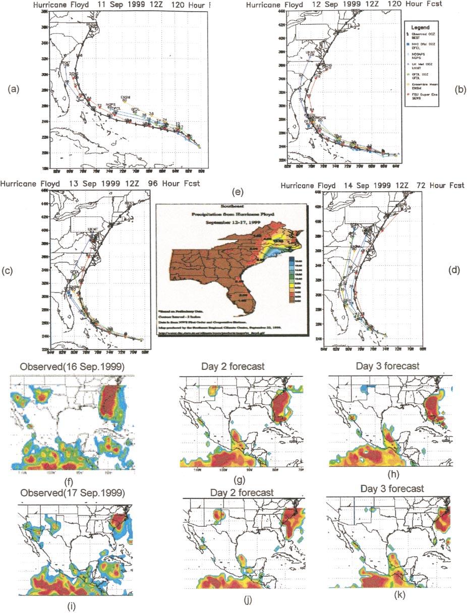 2880 MONTHLY WEATHER REVIEW VOLUME 129 FIG. 16. (a) (d) Track forecasts for Hurricane Floyd on different start dates. Heavy black line denotes official best track.