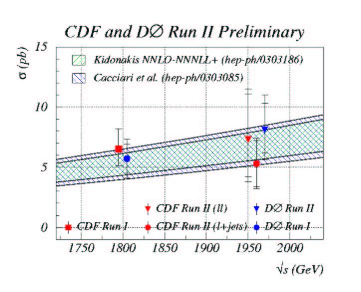 Top cross section Run I and preliminary Run II cross sections agree with QCD expectation Larger statistics and more