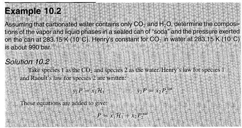 334 CHAPTER 10. Vapor/Liquid Equilibrium: Introduction Table 10.1 Henry's Constants for Gases Dissolved in Water at 298.