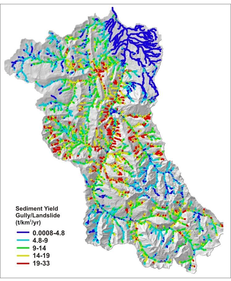 Figure 8. GEP values were converted to sediment yield units in the Crystal River basin.
