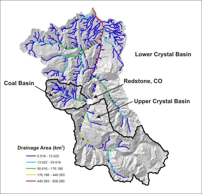 Figure 1. An erosion and sediment source analysis was conducted in the Crystal River basin (938 km 2 ).