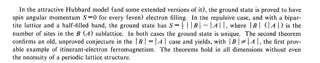 Lieb s theorem/ Longuet Higgins conjecture E. H. Lieb, Phys.