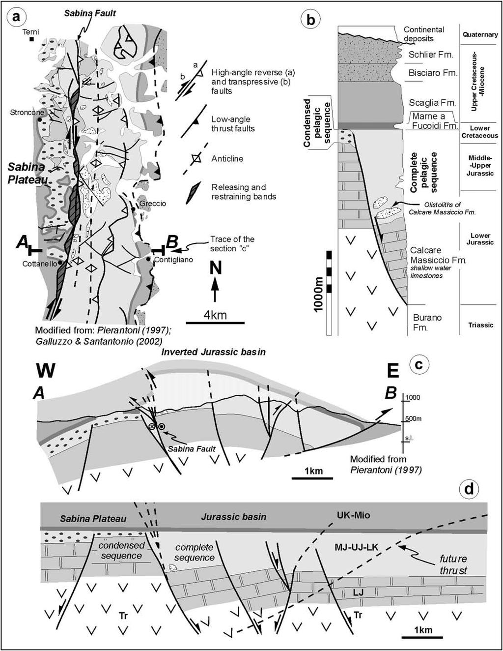 8 V. Scisciani / Journal of Structural Geology xxx (2009) 1 19 Fig. 7. Simplified structural and geological map (a) and stratigraphic column (b) of the Sabina area (see Fig. 2 for location).