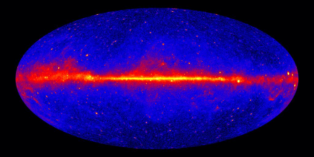Fermi LAT 5-Year Sky Map > 1 GeV Galactic Plane Galactic Centre Point Sources Diffuse γ-ray emission