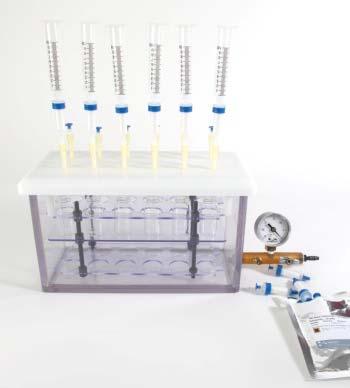 Stacked TEVA, TRU and Sr cartridges Separation in < 6h (vacuumbox / cartridges) Flow rates: 1 ml.min -1 (load and elution), 3 ml.min -1 (rinse) Results can be obtained in < 8h incl.