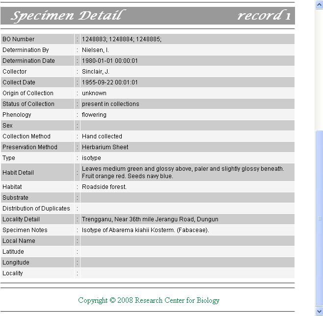 Species & Specimen Details