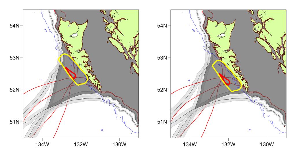 Correcting the USGS source position using inverse travel times to the 4 nearest DARTs Original Shifted 1000 m Isochrones: black for tsunami arrival times (first rise ±