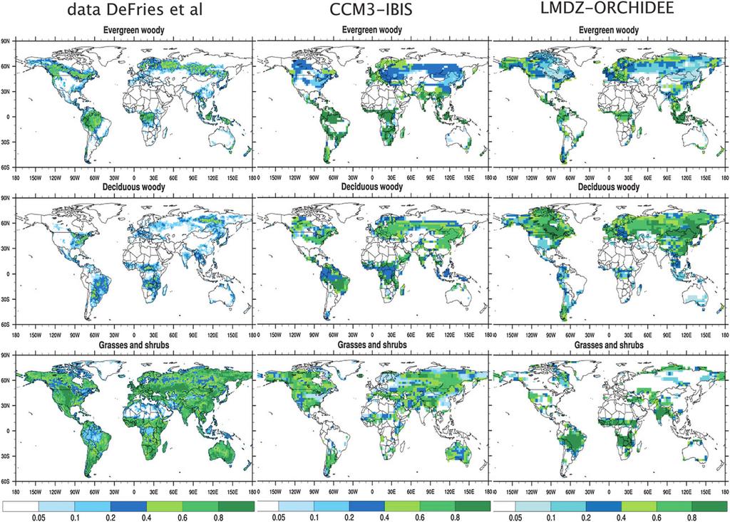 2244 JOURNAL OF CLIMATE VOLUME 24 FIG. 1. (left) Fraction of vegetation cover deduced from AVHRR satellite data shown at 18 3 18 resolution (DeFries et al.