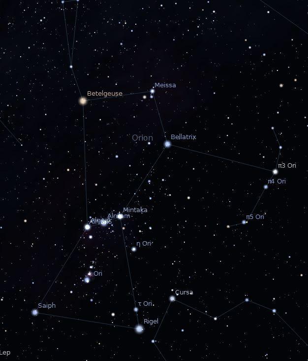 -4- The bright stars of the constellation Orion Most observers recognize Orion by the three bright stars of his belt.