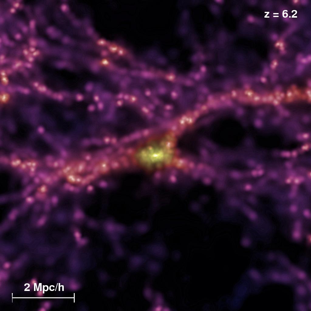 A bright quasar and its surroundings at 1 billion years One of the most massive dark matter clumps, containing