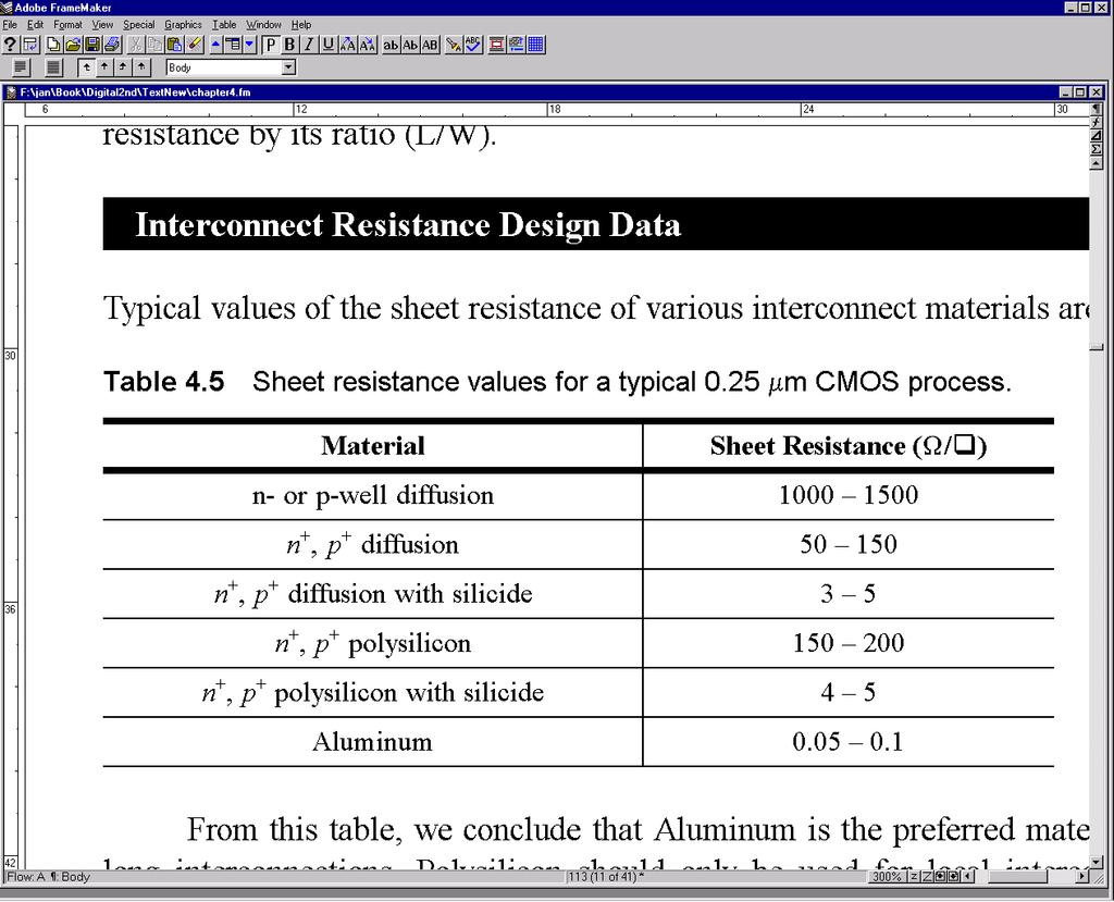 Wire Resistance Interconnections Sheet resistance values for a typical 0.