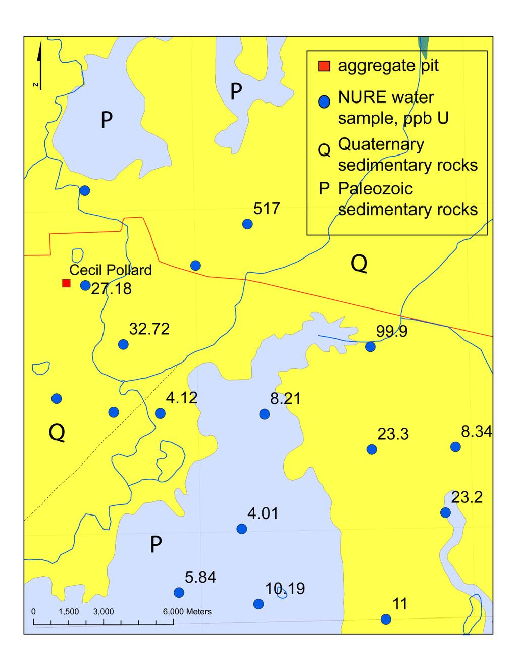 Uranium in water samples in eastern New