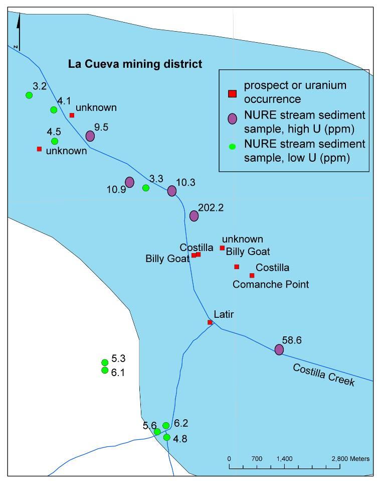 Uranium in stream-sediment samples in