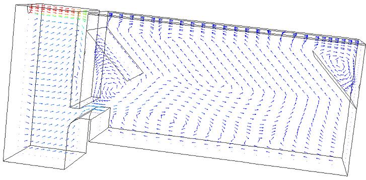 Downward flow inside lamellas Figure 11. Lateral drainage channels, longitudinal view flow velocities.