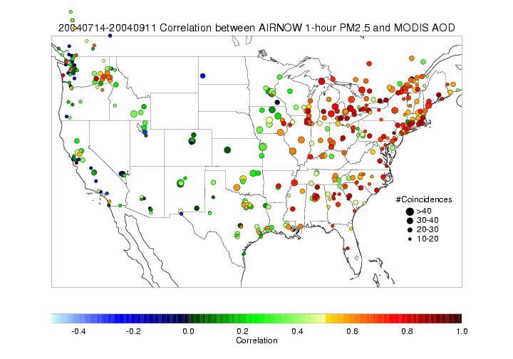 Collocation of MODIS and AIRNOW