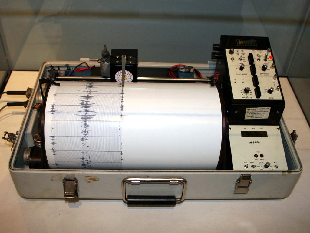 Seismograph = An instrument that detects, records, and measures the vibrations produced by
