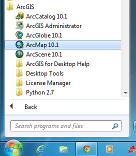 Figure 2: Starting ArcMap 10.1 from the Start.