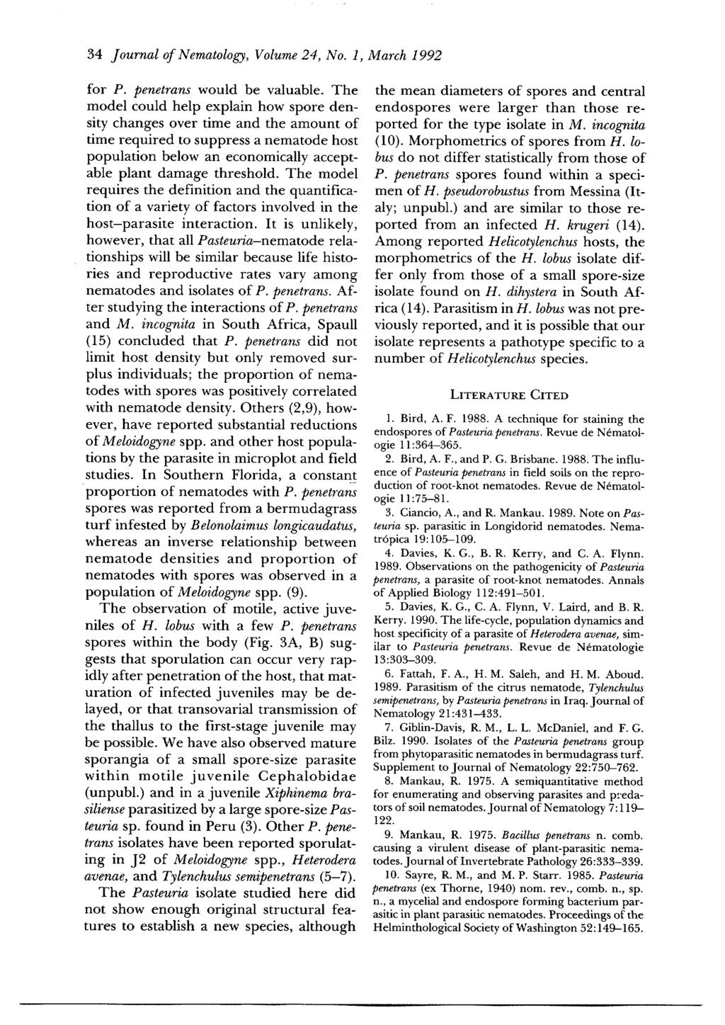 34 Journal of Nematology, Volume 24, No. 1, March 1992 for P. penetrans would be valuable.